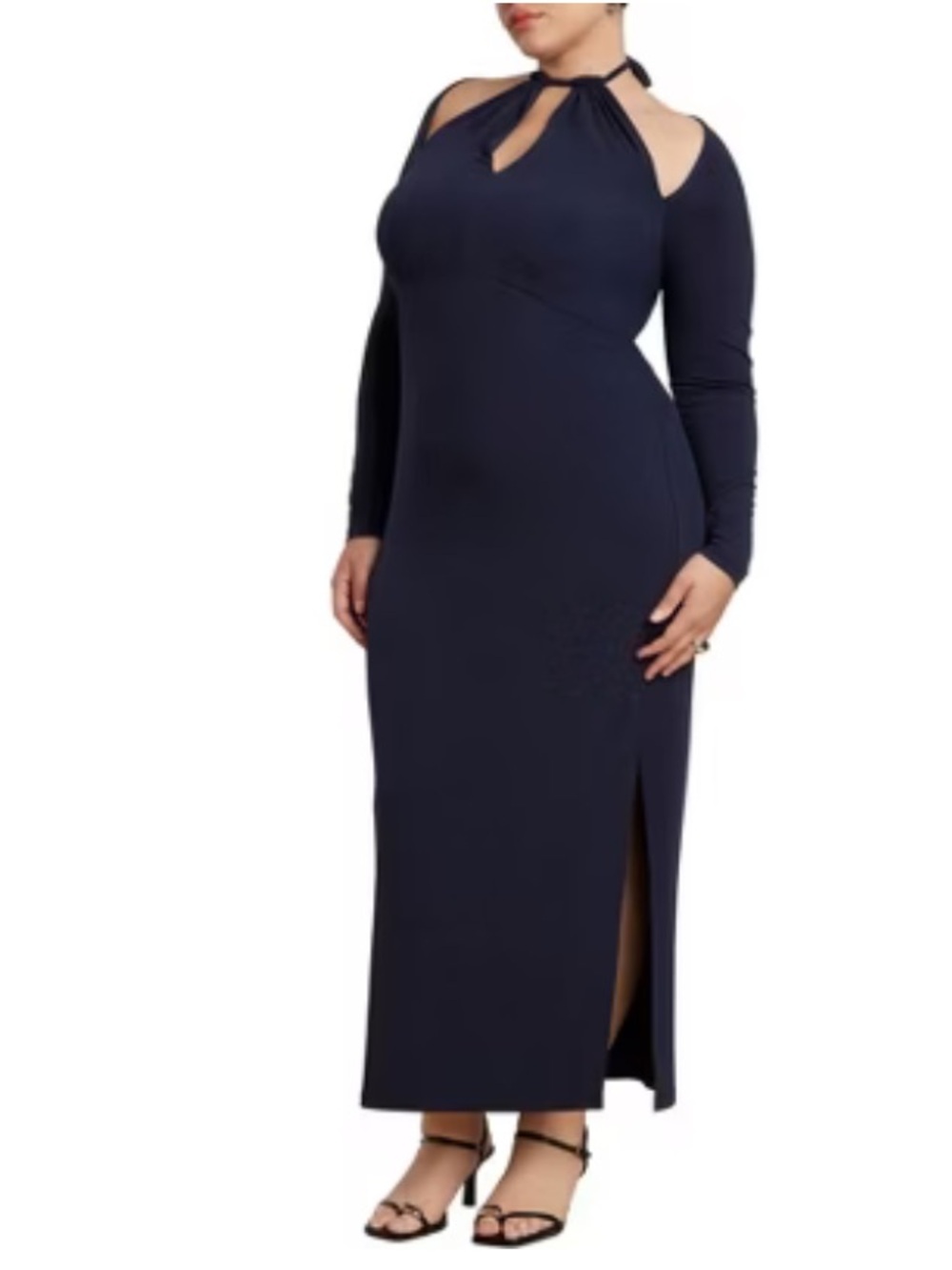 Eloquii NWT Long Sleeve Cut Out Navy Blue Halter Maxi Jersey Dress Size 26